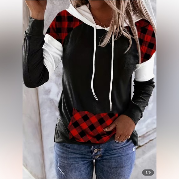 Tops - NWT ♥️🖤 BUFFALO PLAID CHECKS HOODED KANGAROO POCKET SWEATSHIRT Size Women’s XXL
